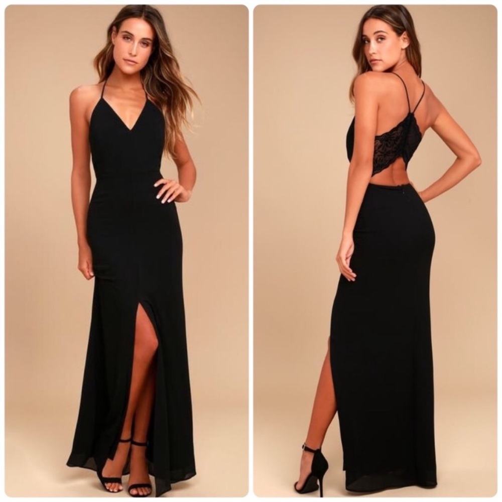 LU LUS BLACK LONG DRESS WITH LACE BACK!!!